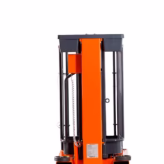 Orange industrial lift with wheels